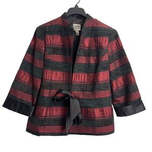 R&M Richards Womens Red Black Velvet Striped Evening Jacket Satin Tie Size 18